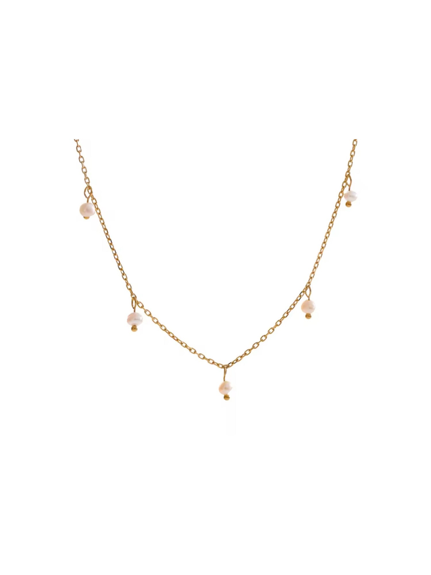 Collar acero acabado oro 18k con mini perlas de aguda dulce.