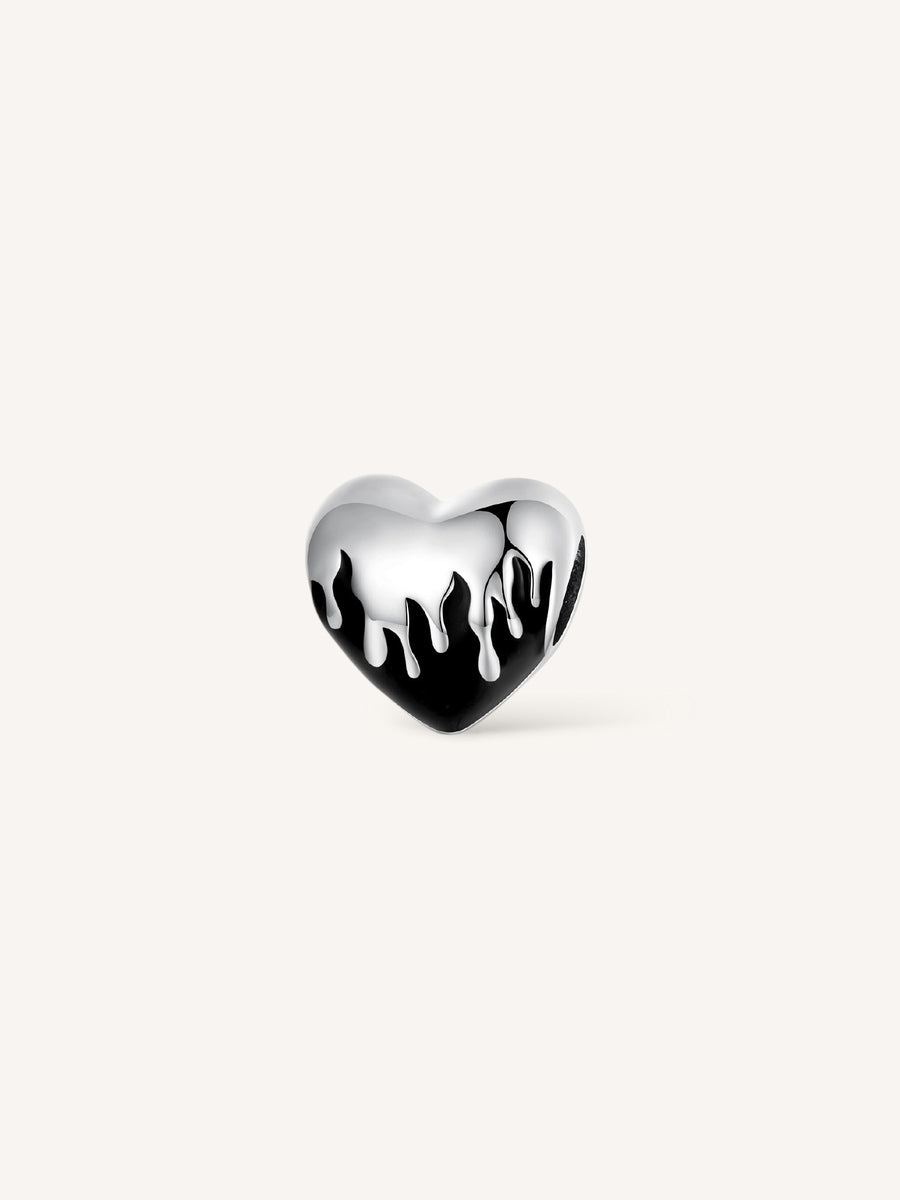 Charm corazon bicolor plata de primera ley con esmalte negro y compatible Pandora.