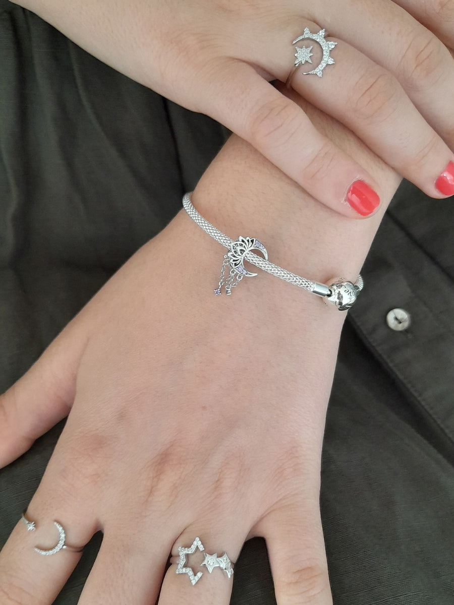 Anillo abierto estrella y luna