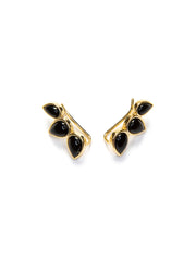 Pendientes trepadores de plata de ley para mujer formados por hoyas y circonitas negras. Acabados en oro.