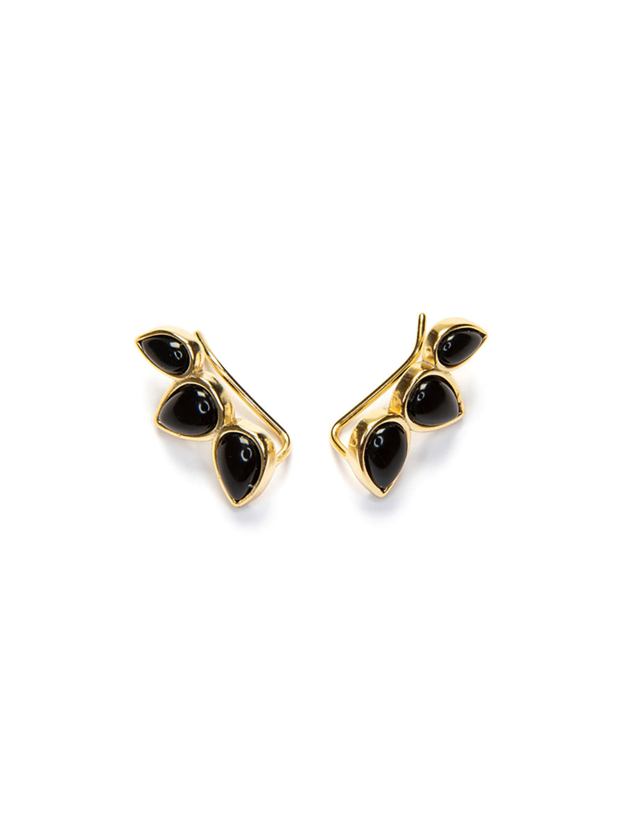 Pendientes trepadores de plata de ley para mujer formados por hoyas y circonitas negras. Acabados en oro.