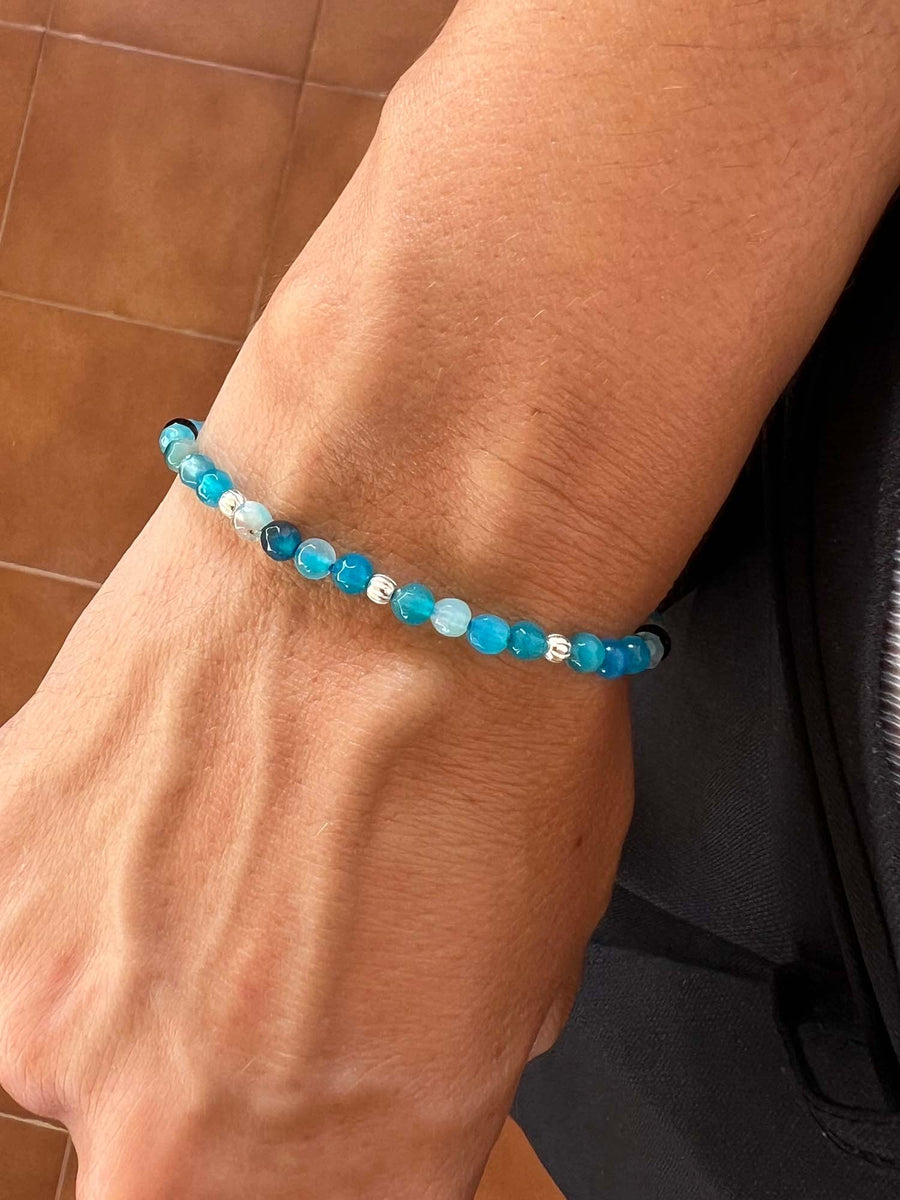 Pulsera de piedra natural con agata y onix, en plata de primera ley.