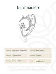 Anillo abierto estrella y luna