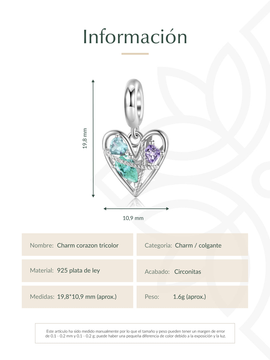 Charm corazon tricolor
